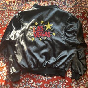 Vintage Vegas and Blues Las Vegas Satin Black Jacket Adult Size Large L
